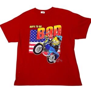 Vintage 90s Garfield Born To Be Bad Tee Adult L Red Nostalgia Motorcycle Novelty
